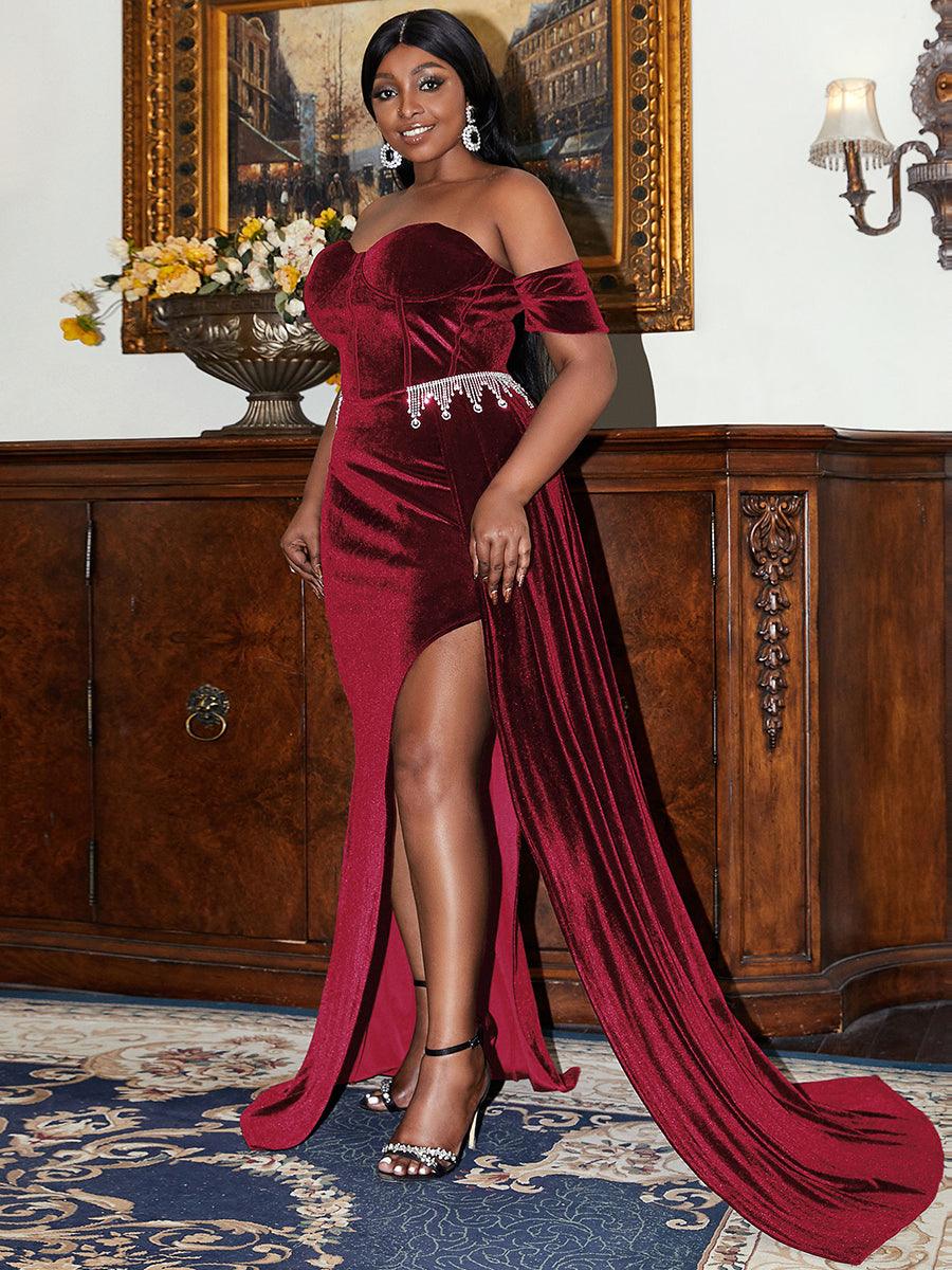 Plus Size Maxi Velvet Black Dress PXH1779