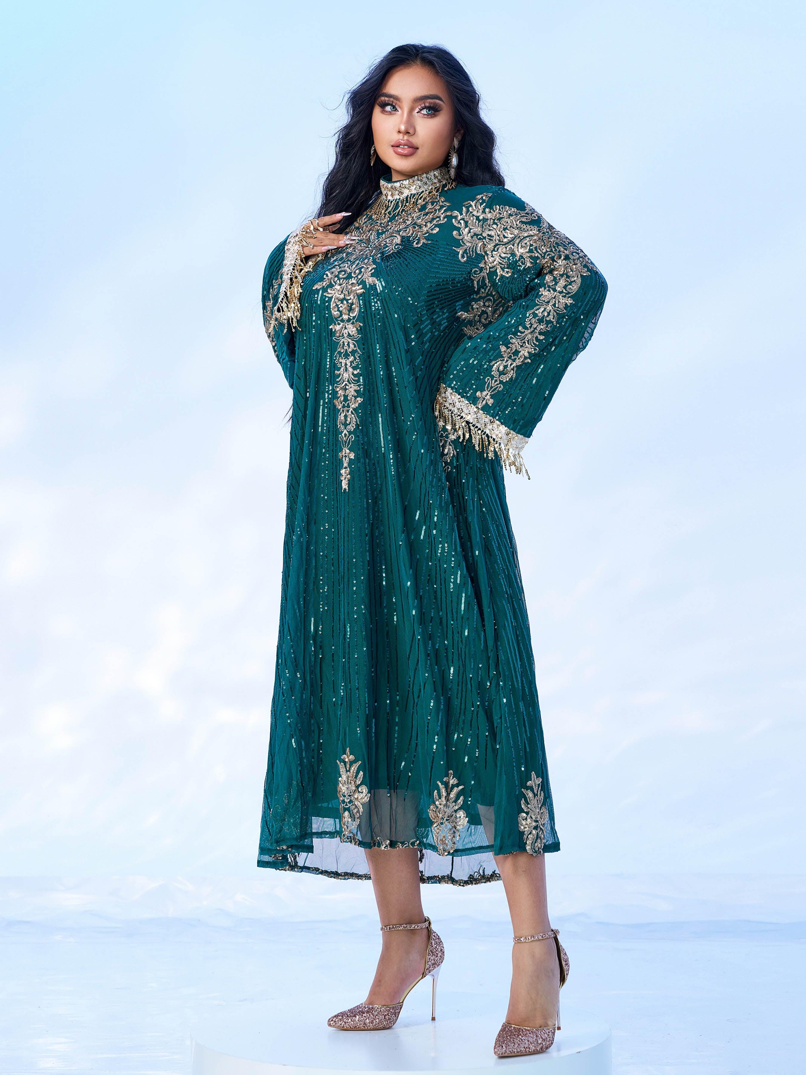 Plus Long Sleeve Sequin Midi Dress PMES00344