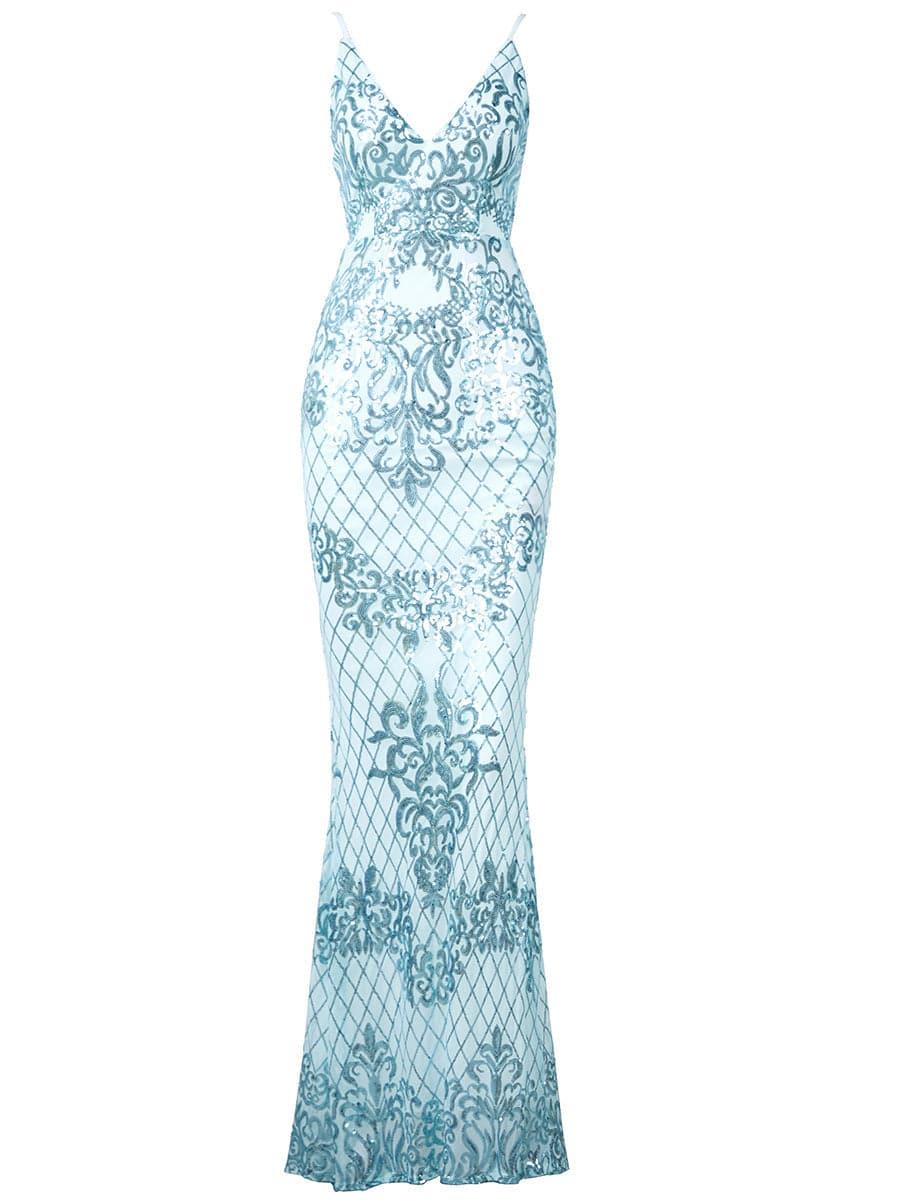 Mermaid Spaghetti Sequin Evening Dress M0645