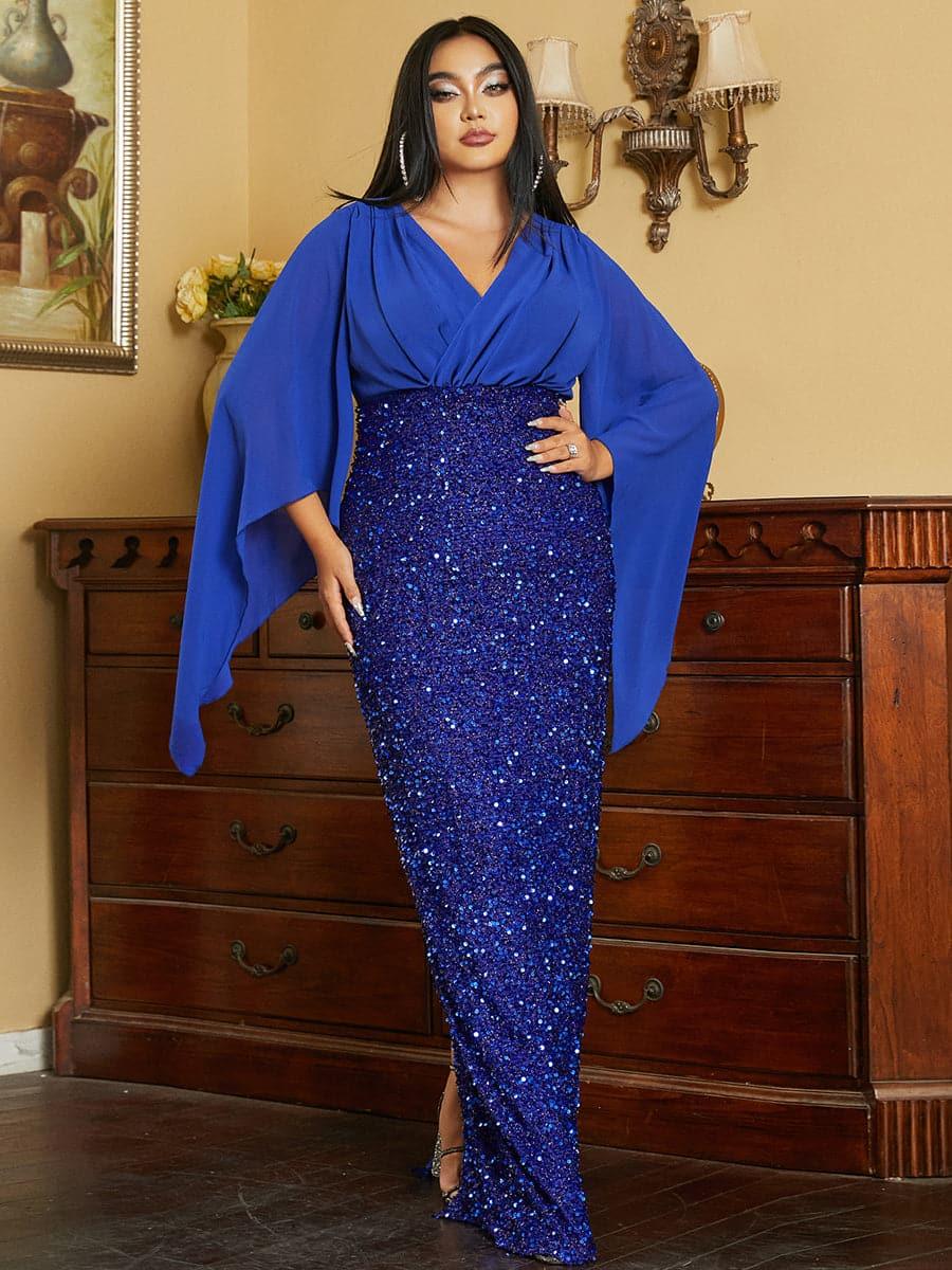 Plus Cross Cover Top Sequin Prom Dress PXH2139