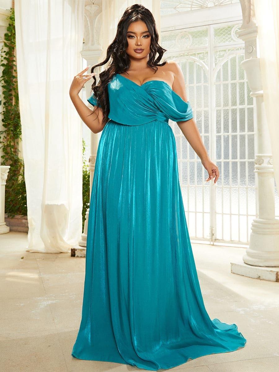 Plus Size One Shoulder A-Line Emerald Blue Bridesmaid Dress PXL079