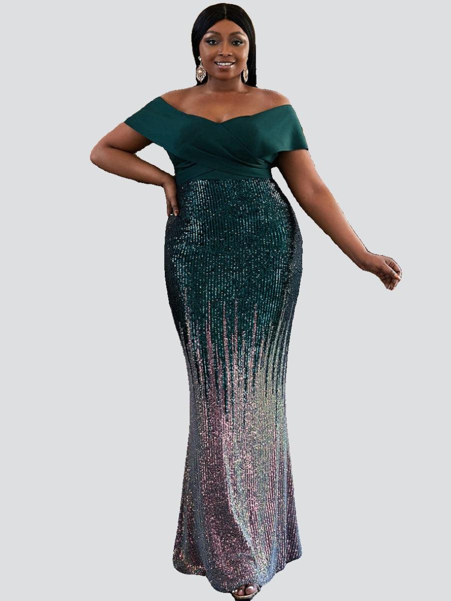 Plus Size Gradient Maxi Sequin Prom Dress PXH2125