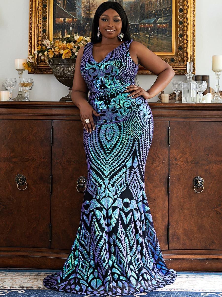 Plus Zip Back Sequin Formal Dress P0364