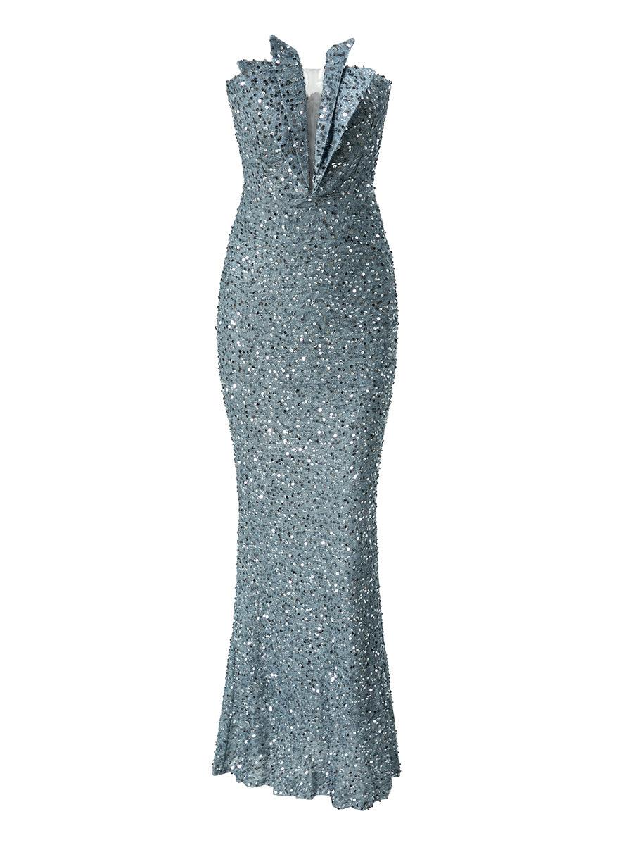 Strapless Folds Glitter Mermaid Prom Dress XJ978