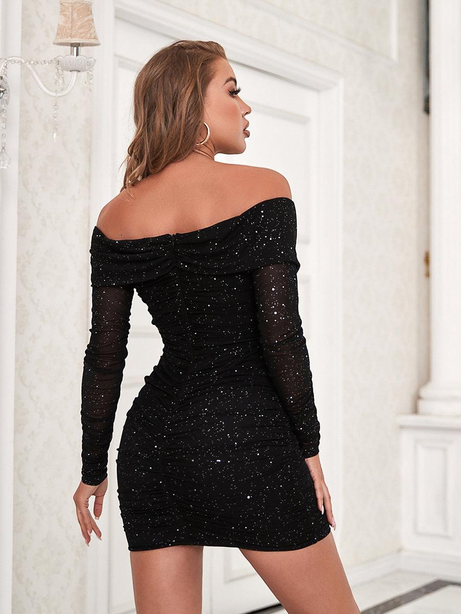 Off Shoulder Sequin Bodycon Long Sleeve Dress MCW1216