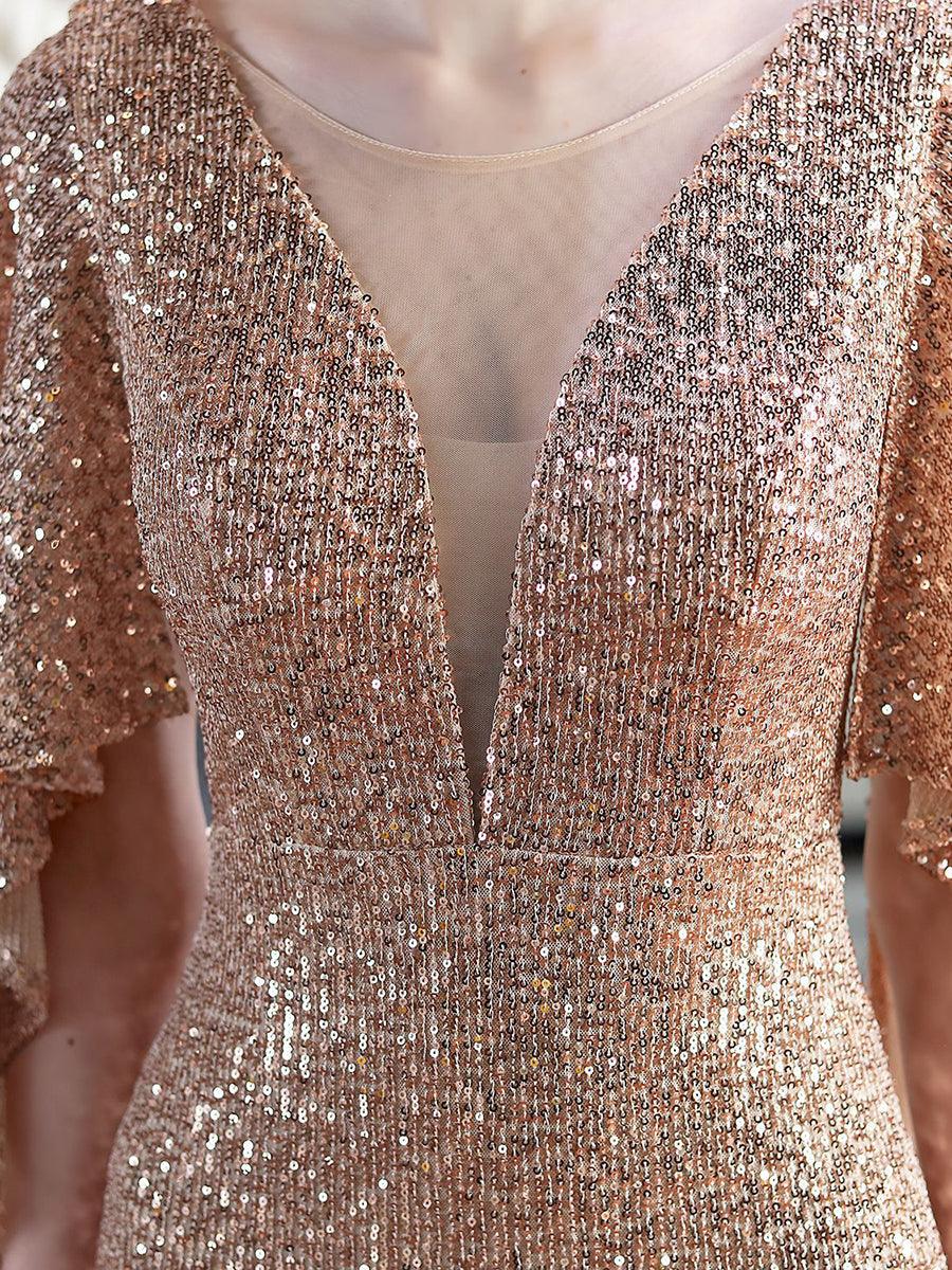 V-neck Ruffled Sequin Mermaid Prom Dress MCW1021