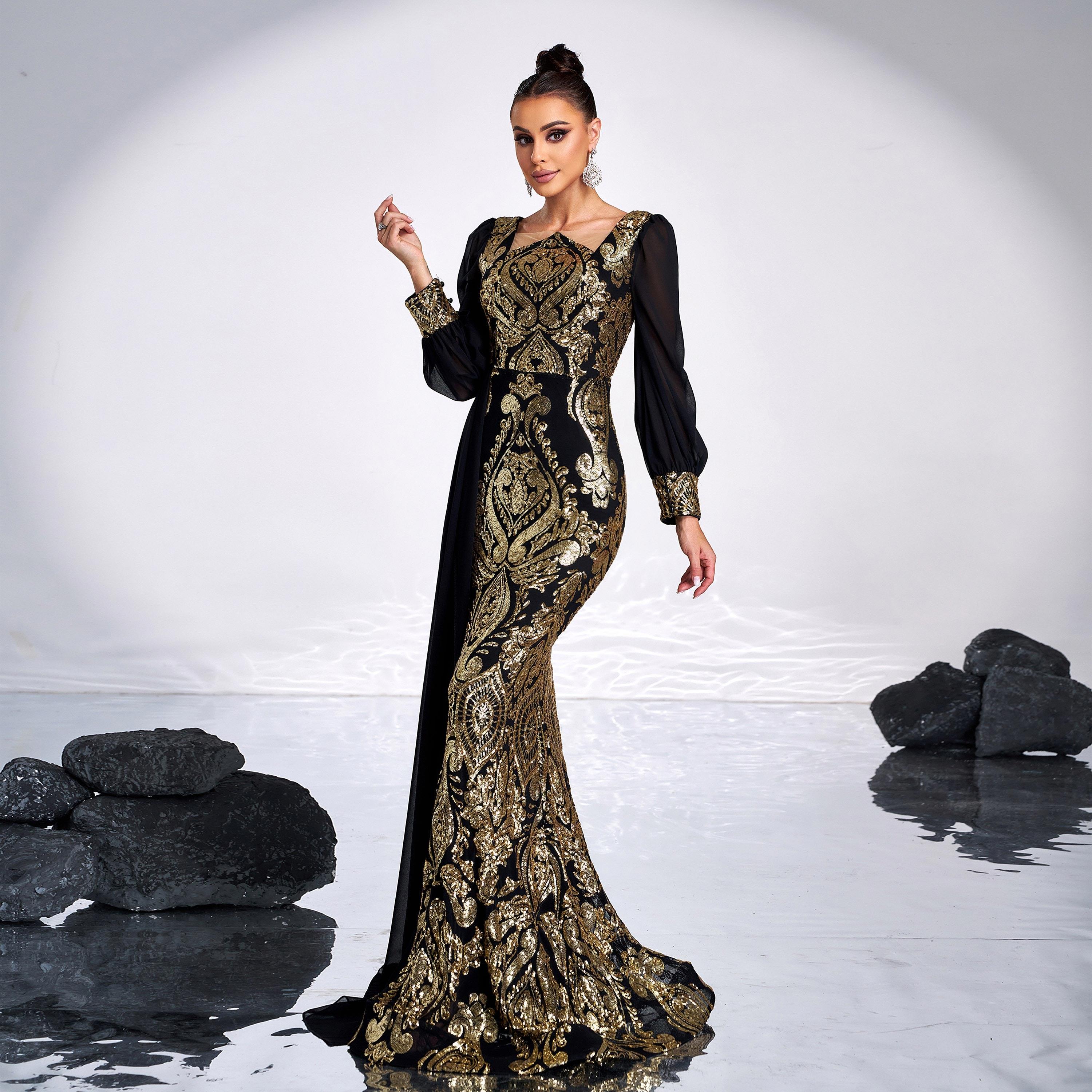 Luxurious Black & Gold Embroidered Gown GM00421