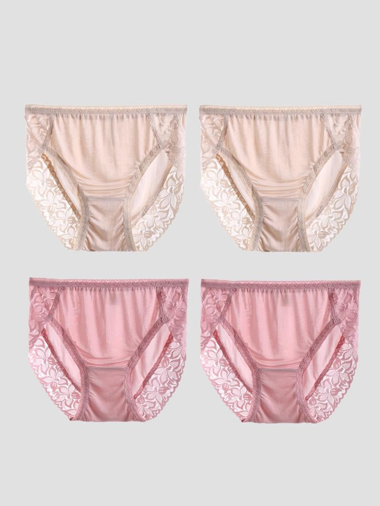 4Pcs Sexy Lace Silk Jersey Panties for Women (Bra NOT Included)