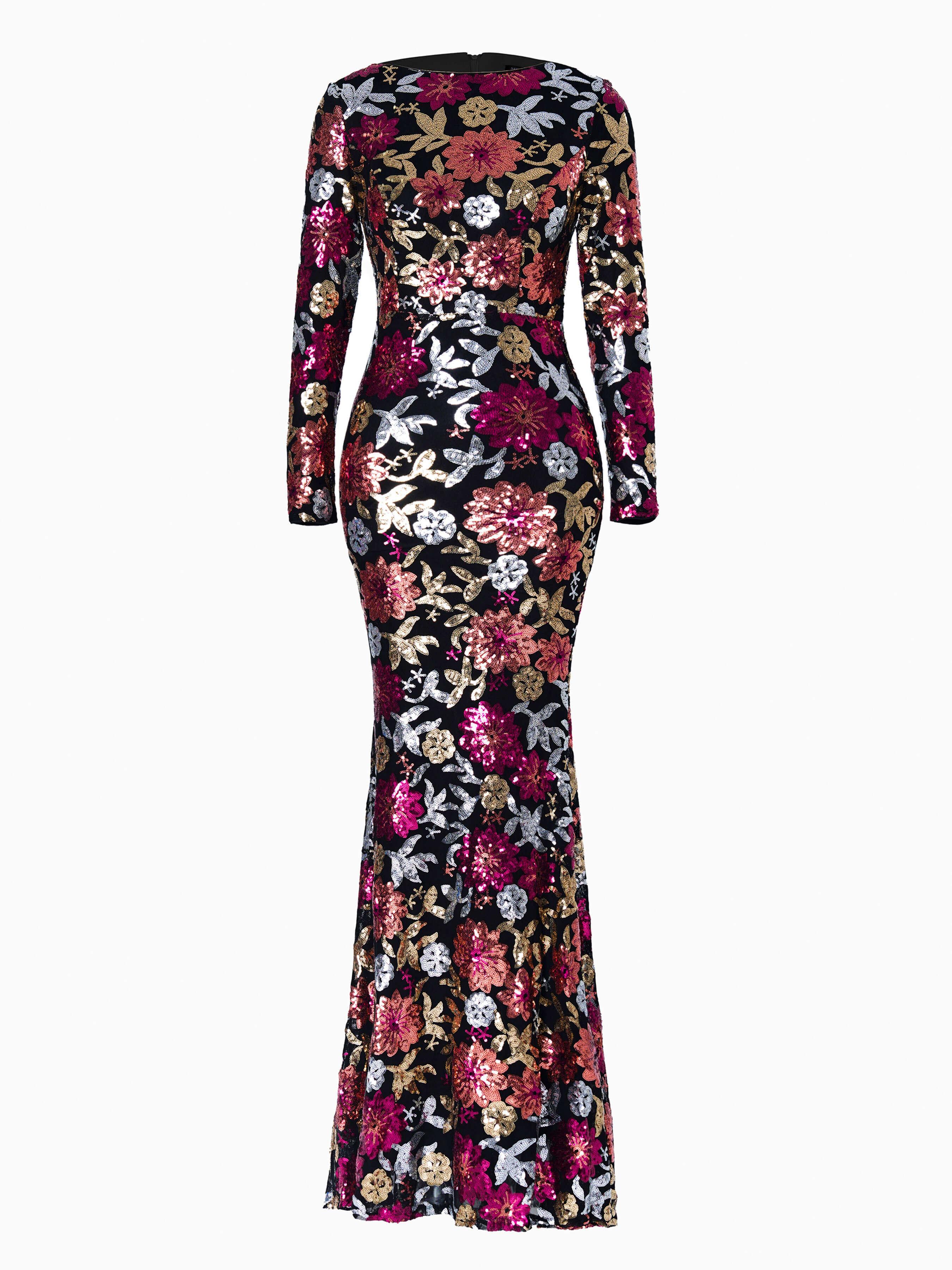 Crew Neck Floral Sequin Dress RJ10987