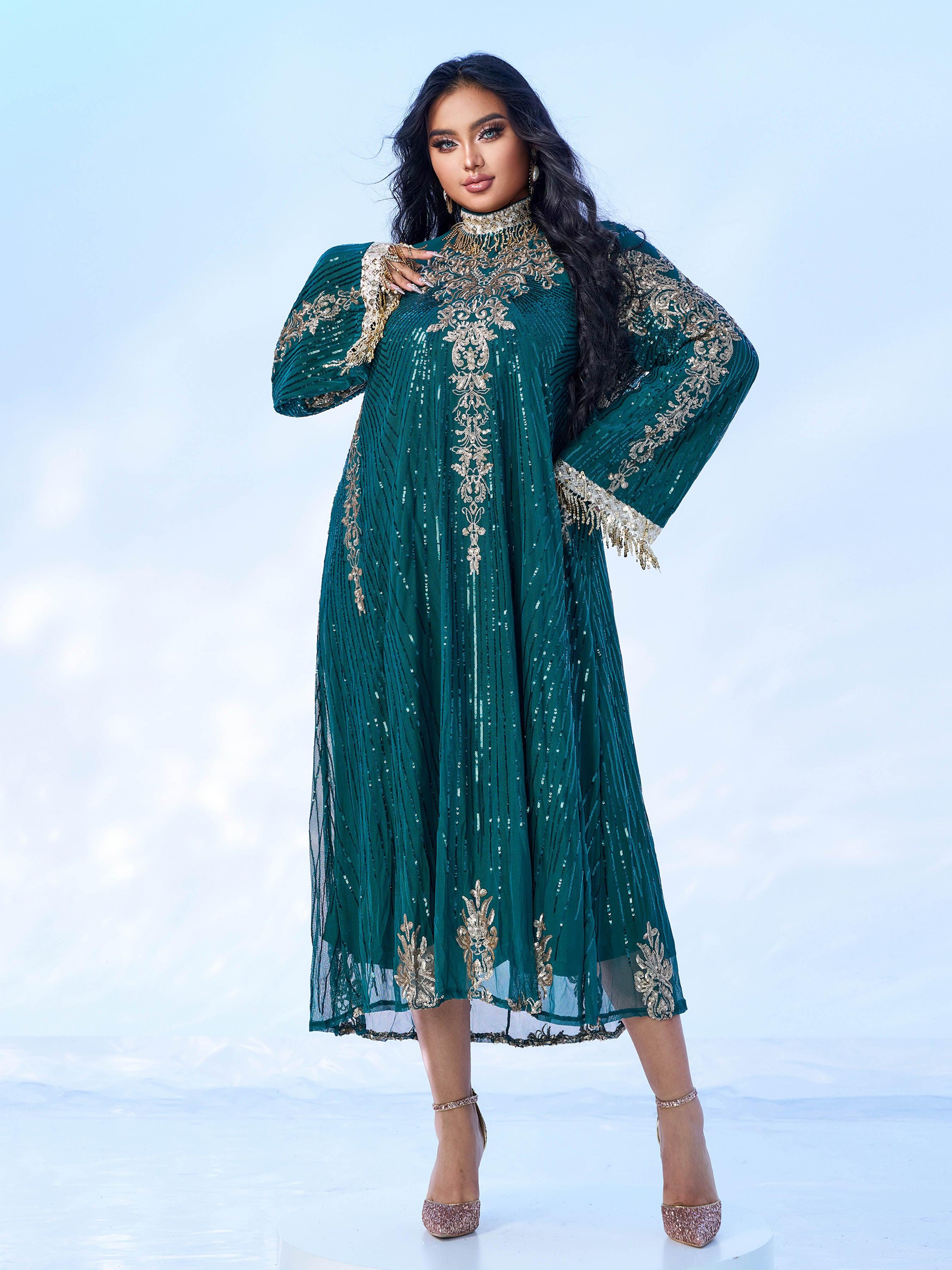 Plus Long Sleeve Sequin Midi Dress PMES00344