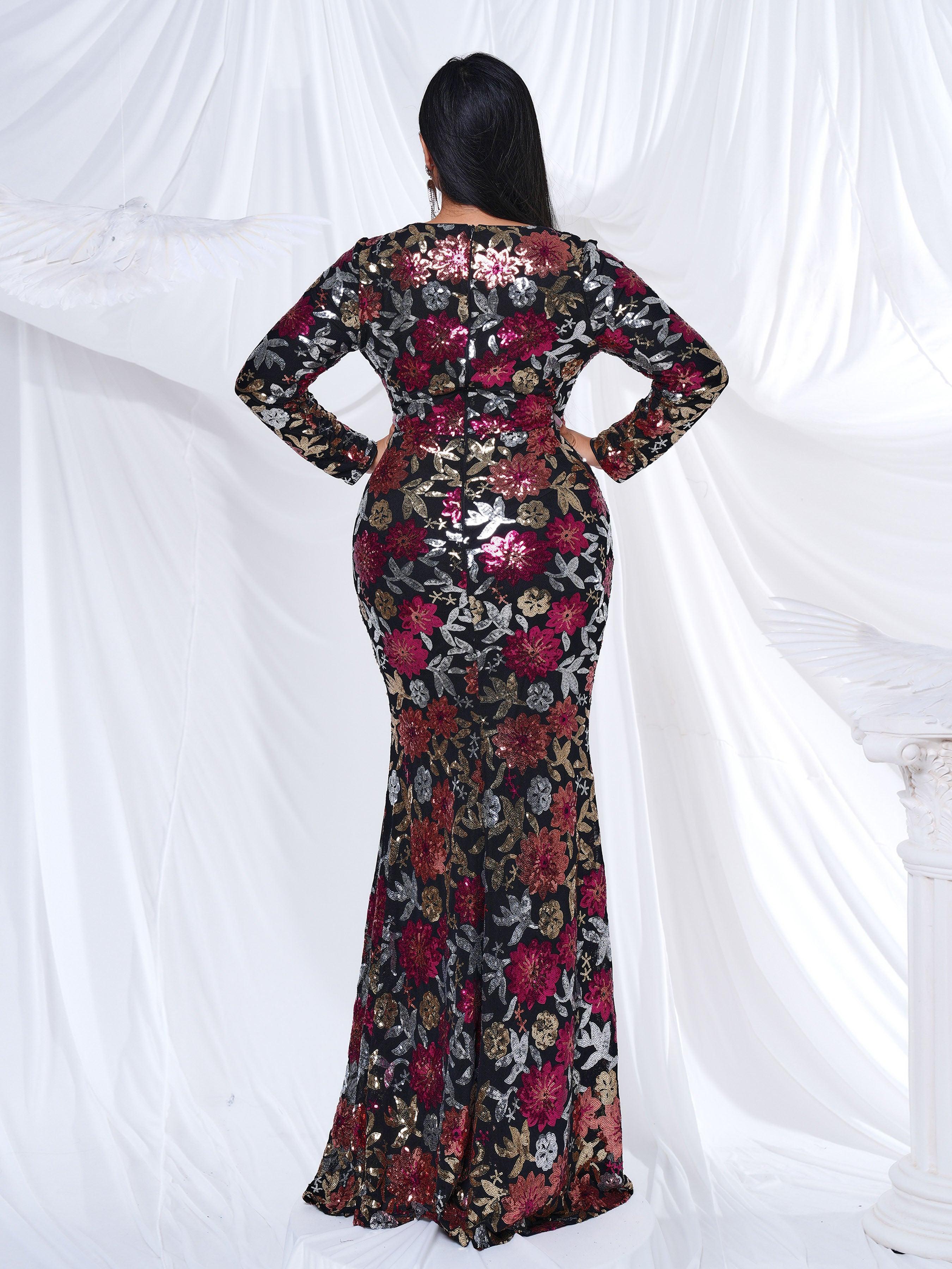 Crew Neck Floral Sequin Dress RJ10987