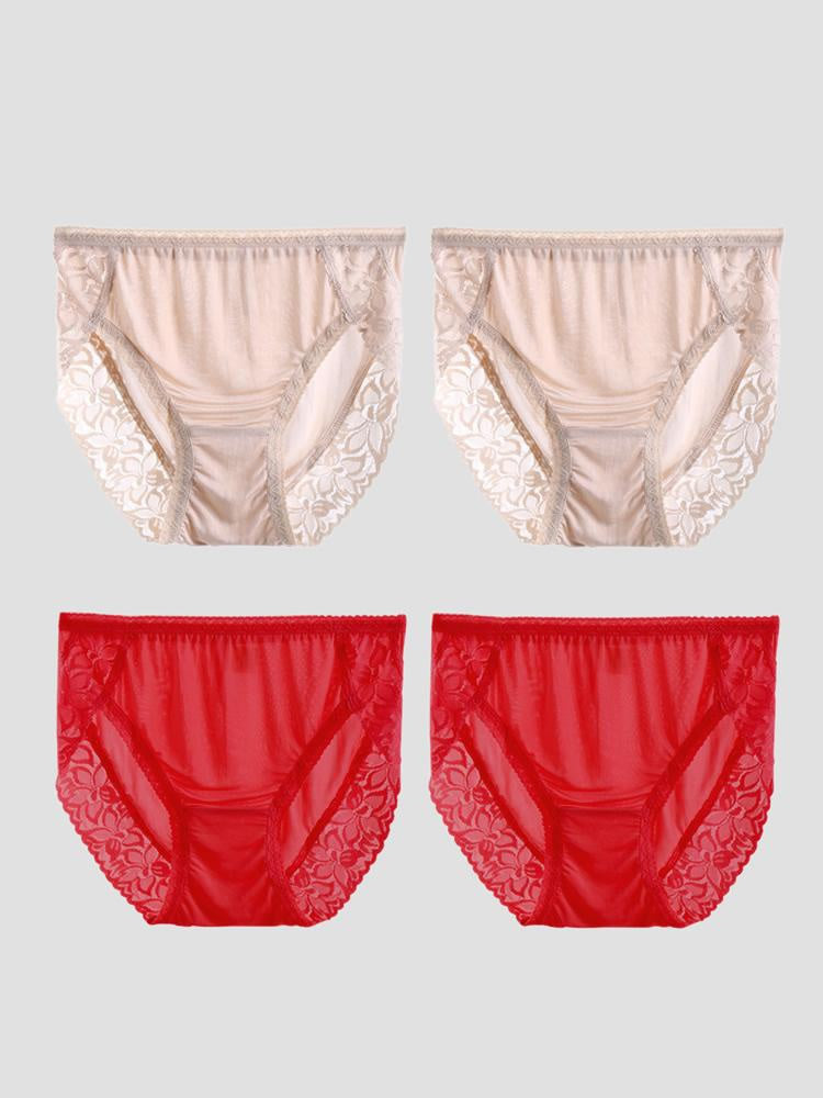 4Pcs Sexy Lace Silk Jersey Panties for Women (Bra NOT Included)