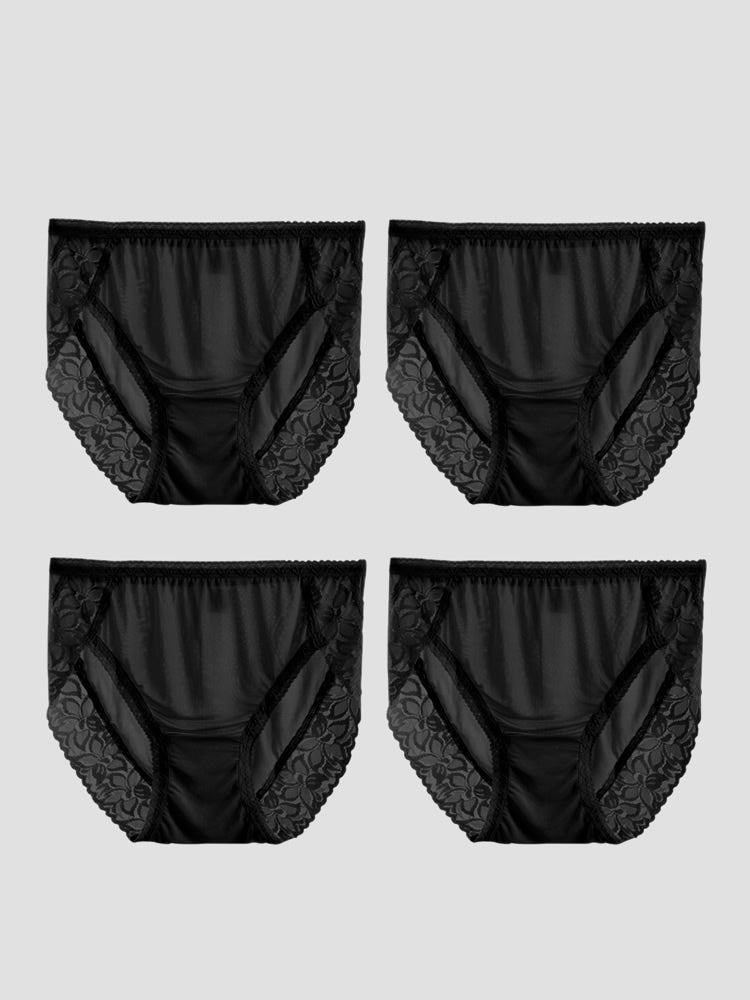 4Pcs Sexy Lace Silk Jersey Panties for Women (Bra NOT Included)