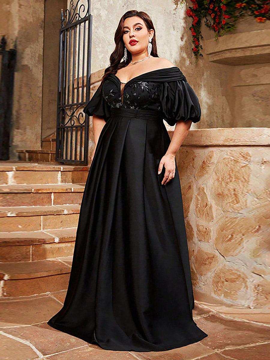 Plus Off Shoulder Swing Embroidery Prom Dress MCW0993