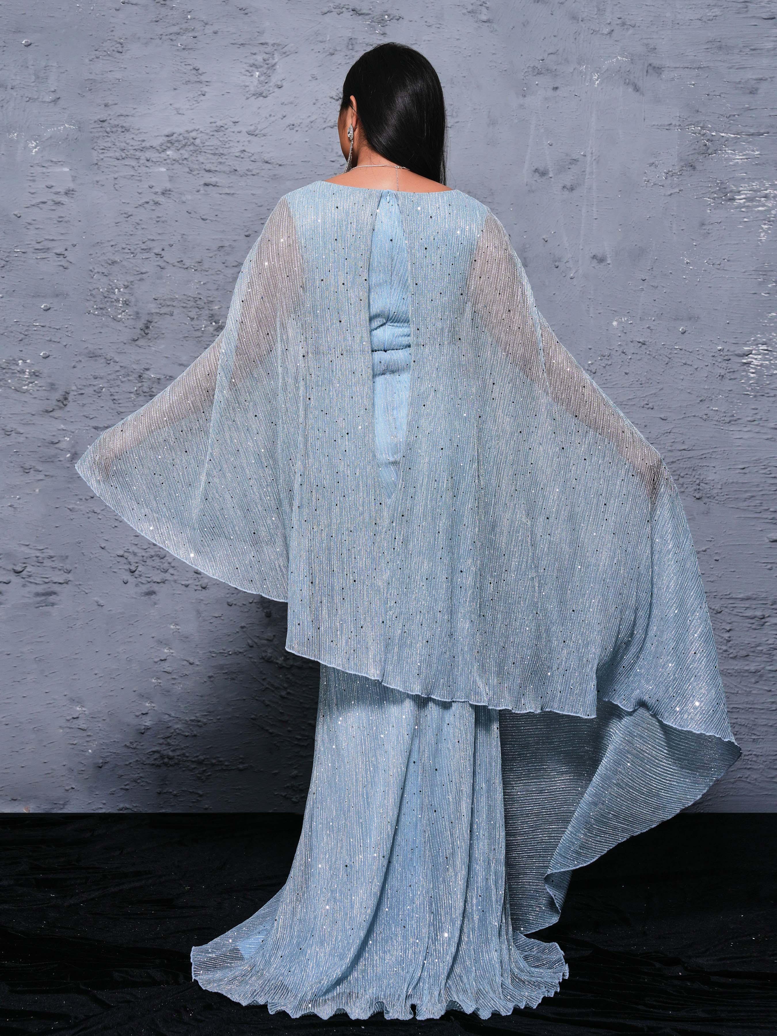 Plus V-neck Blue Sequin Mermaid Dress PRX70155