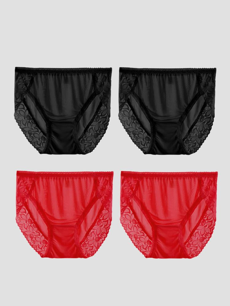 4Pcs Sexy Lace Silk Jersey Panties for Women (Bra NOT Included)