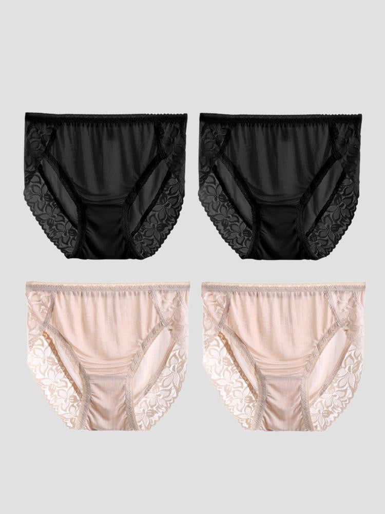 4Pcs Sexy Lace Silk Jersey Panties for Women (Bra NOT Included)