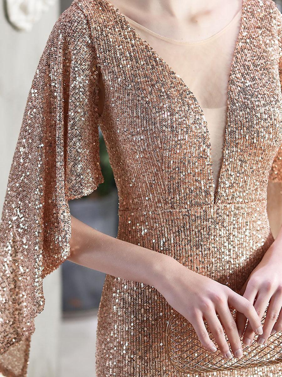 V-neck Ruffled Sequin Mermaid Prom Dress MCW1021