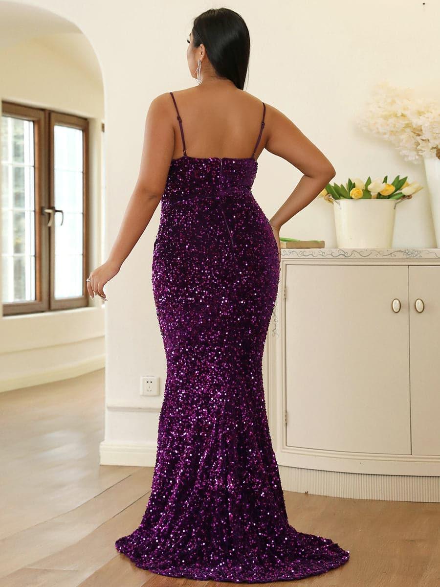 Plus Spaghetti Sequin Evening Dress PXJ1646