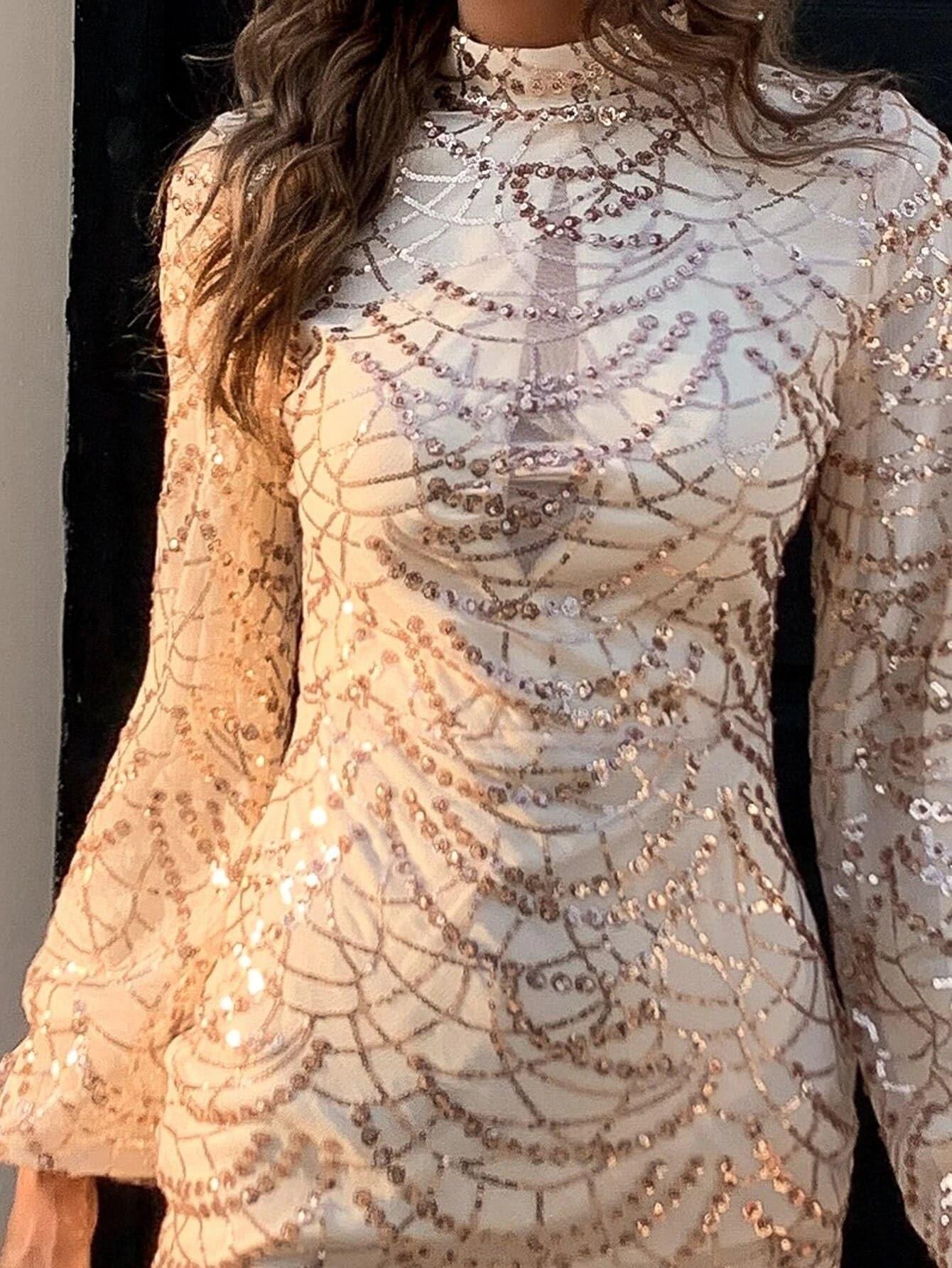 Mock Neck Sequin Bodycon Dress M01067