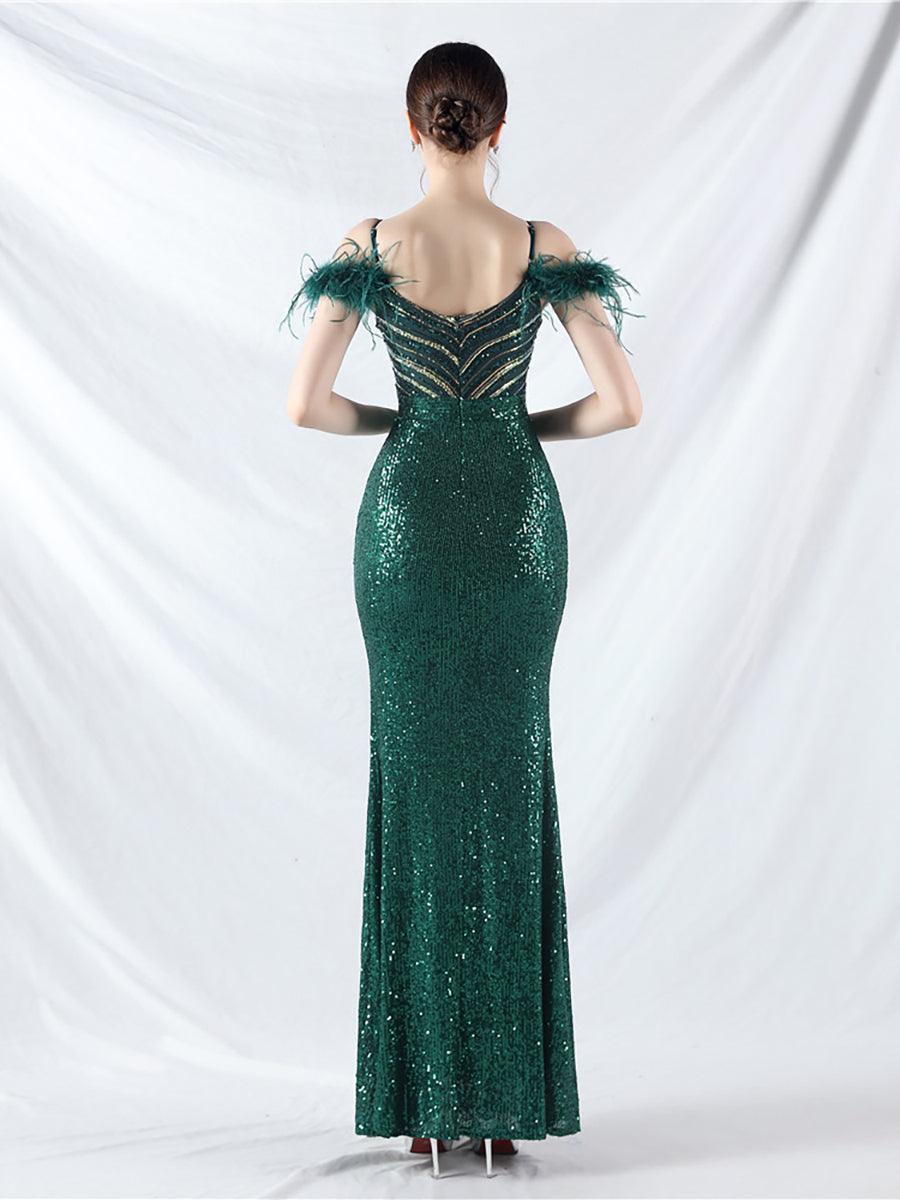 Cold Shoulder Feather Sequin Cocktail Dress MYC2006