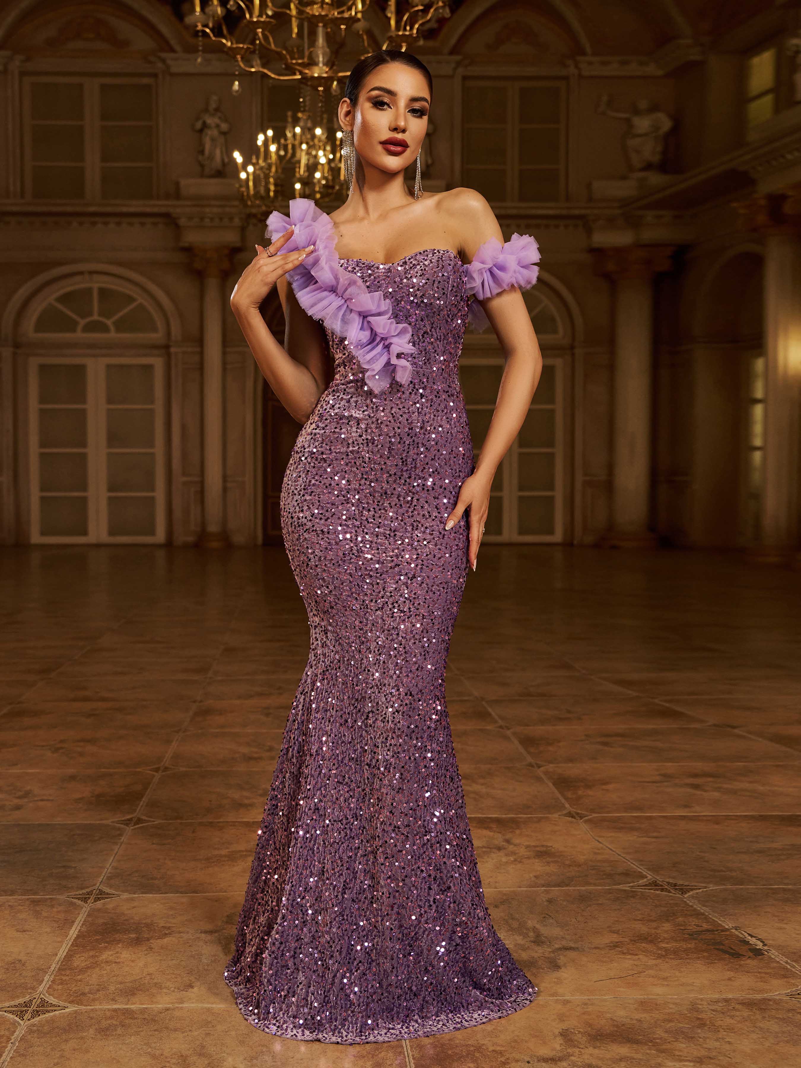 Sequin Ruffled Mermaid Evening Dress RJ10811