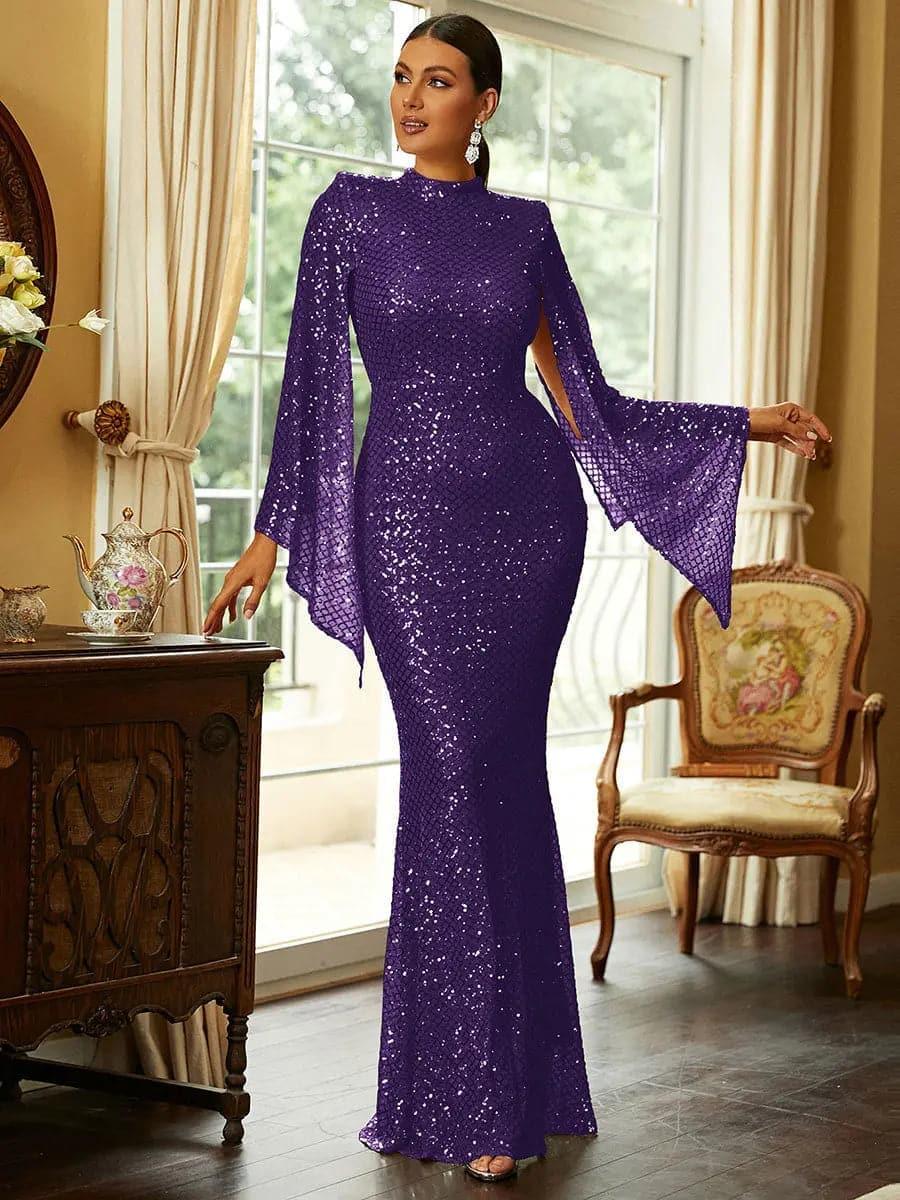 Glitter Bell Sleeve Mermaid Dress XJ1263